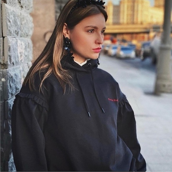 SIMONE ROCHA H&M Logo Embroidered Ruffle Shoulder Puff Sleeve Oversize Hoodie XS - Picture 2 of 13